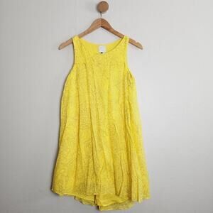 HD Paris Anthropologie Yellow Floral Sleeveless Shift Mini Dress Tunic Size 00